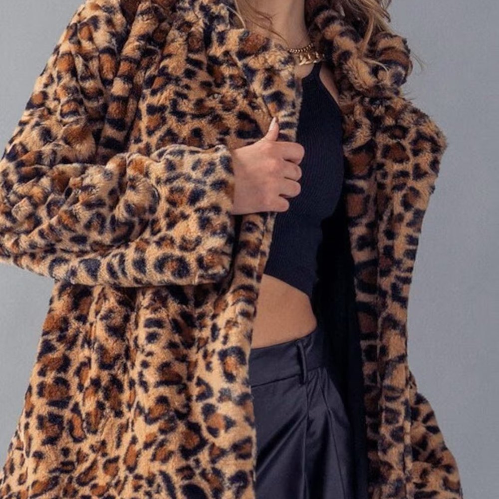 Leopard Print Jacket Womens Faux Fur Leopard Print Jacket - Picture 16 of 16